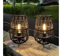 TRIROCKS Lumières solaires de jardin en plein air, 2 paquets de lanternes solaires de 30 cm de haut avec corde d'oléfine de jardin étanches, lampe de table à piles pour patio, décoration extérieure