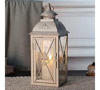 TRIROCKS Porte-Bougie Vintage 34 cm Haut, Lanterne Suspendue Décorative avec Verre Clair, Parfaite pour Maison, Salon, Jardin, Patio, Soirées, Tablette, Intérieur/Extérieur (Blanc avec Finition Or)