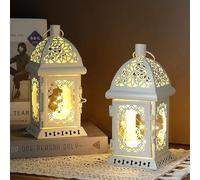 TRIROCKS Set de 2 Lanternes Décoratives 20 cm Haut, Porte-Bougies Métalliques Suspendues Parfaites pour Décor Maison, Salon, Soirées, Tablette, Intérieur/Extérieur (Blanc)