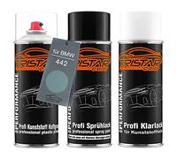 TRISTARcolor Peinture voiture Aérosols plastique pour BMW 442 Graugrün Me. | Graugrün Metallic, Kit bombes de peinture pour pare-chocs/plastique, primaire d'adhérence pour plastique + base + vernis