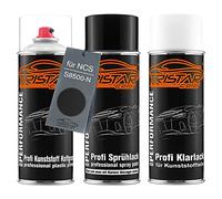 TRISTARcolor Peinture voiture Kit aérosols plastique pour NCS S8500-N Gris | Kit bombes de peinture pour pare-chocs/plastique, primaire d'adhérence pour plastique + base + vernis