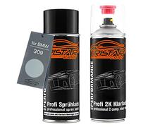 TRISTARcolor Peinture voiture Kit bombes de peinture 2K pour BMW 309 Arktissilber Metallic/Arctic Silver Metallic Peinture de base 2 composants vernis clair aérosol