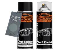 TRISTARcolor Peinture voiture Kit bombes de peinture pour BMW A34 Arktis Metallic/Arctic Metallic Peinture de base vernis clair aérosol 400 ml