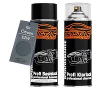 TRISTARcolor Peinture voiture Kit bombes de peinture pour Citroen EZW Gris Fer Metallic/Eisengrau Metallic Peinture de base vernis clair aérosol 400 ml