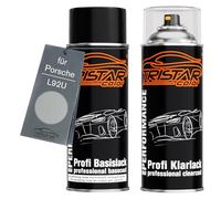 TRISTARcolor Peinture voiture Kit bombes de peinture pour Porsche L92U Arktissilber Metallic/Arctic Silver Metallic Peinture de base vernis clair aérosol 400 ml