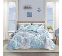 Tritard Parure de lit 3 pièces pour lit Double/Grand lit - Couette réversible en Microfibre avec 2 taies d'oreiller - Douce et légère - Couvre-lit Nautique pour Toutes Les Saisons, 228,6 x 243,8 cm,