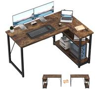 TRIUMPHKEY Bureau d'angle L 120x80x75cm avec 3 Etagères Réversible, Marron | Structure en Acier Robuste, 3 Étagères de Rangement Intégrées, Surface Anti-Rayures, Idéal pour PC Gamer & Études