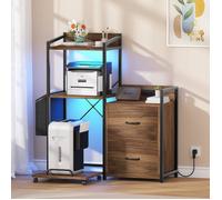 Triumpunpre Étagère pour imprimante, grand classeur avec éclairage LED, meuble à imprimante à 4 niveaux pour formats A4 Lettre, Brun