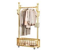 TRIUMPUNPRE Porte vêtements métallique doré 80cm sur roulettes freinées, panier rangement mobile pour chambre dressing buanderie