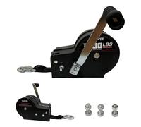 Garvee Treuil manuel robuste 3500lbs - Sangle 10m - Double rapport 4:1/8:1 - Manivelle portable - Pour remorquage bateaux, camions, RV, ATV, jet ski - Poignée rapide - Couleur: noir