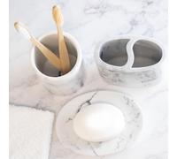 TRIXES Ensemble d'accessoires de Salle de Bain imprimé marbre, 3 pièces, Porte-Brosse à Dents, Porte-Savon et récipient de Rangement