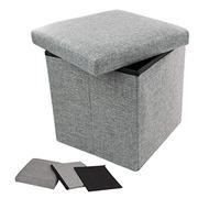 TRIXES Pouf de Rangement - Tissu Gris - Couvercle rembourré | Tabouret pliant multifonction - Idéal chambre d'enfant et salle de jeux - 30 × 30 × 30 cm