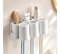 Trlyane Porte Brosse à Dents Mural avec 3 Gobelets et 3 Compartiments | Support Brosse à Dents avec Rangements Amovibles pour Dentifrice, Peignes et Cosmétiques, Fixation sans Perçage