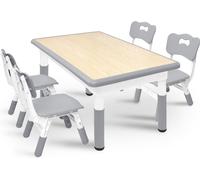 TRMLBE 120x60cm Table pour enfants avec 4 chaises Réglable en hauteur Table pour enfants Set de chaises HDPE+ABS Meubles pour enfants y compris chaise pour enfants 30x31cm Capacité de charge 100KG, Gr