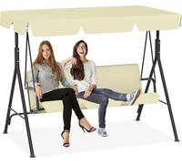 TRMLBE Balançoire de jardin 175,5 x 110 x 152 cm Balançoire hollywoodienne 3 places avec toit réglable Banc à bascule Tube métallique Tapis antidérapant Fauteuil à bascule Balançoire suspendue MAX jus