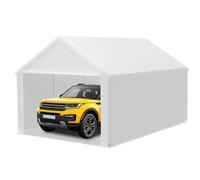 TRMLBE Carport 4x6 m Tente garage avec parois latérales amovibles Grande tente de garage Tente de stockage Protection UV Résistant au vent Résistant à l'hiver Tente voiture Abri, Blanc
