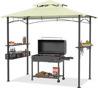 TRMLBE Grill Pavillon 2,4x1,4x2,5 m BBQ Pavillon de barbecue avec toit double couche en polyester Pavillon de jardin avec étagère en métal Panier de rangement & plus de crochets Tonnelles de jardin po