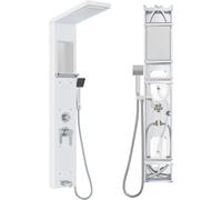 TRMLBE Panneau de douche avec robinetterie, Système de douche 5 en 1 Set de douche multifonctionnel avec douchette à main Douche de massage Douche à cascade Douche à effet pluie Robinetterie, Blanc