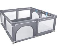 TRMLBE Parc Bébé XXL Parc 200x180cm Barrière d'éveil avec filet respirant et base antidérapante pour enfants intérieur et extérieur Gris - 200x180cm