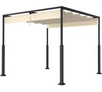 TRMLBE Pergola 3x3 m Pavillon de jardin avec toit coulissant beige, Pergola étanche stable Pavillon de jardin résistant à l'hiver en cadre métallique & tissu polyester, pour jardin balcon terrasse