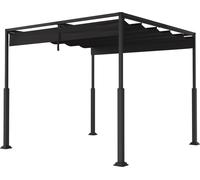 TRMLBE Pergola 3x3 m Pavillon de jardin avec toit coulissant noir, Pergola étanche stable résistant à l'hiver Pavillon de jardin en cadre métallique & tissu polyester, pour jardin balcon terrasse