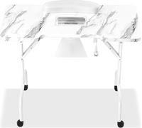 TRMLBE Table de manucure avec aspiration Table de manucure pliable avec accoudoirs Tiroirs & sac de transport Salon de manucure Table de manucure portable Aspirateur à ongles - 94x48x72, Blanc