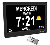 TROCOTN Horloge numérique Grand écran avec Calendrier pour Seniors, icônes Soleil et Lune, Heure d'été Automatique, Mode Nuit avec Gradation, Affichage Multicolore, Facile à Lire (10 Pouces, Noir, 1)