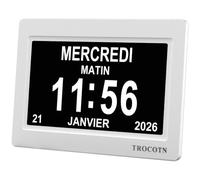 TROCOTN Horloge numérique Horloge de Jour Grand écran réveil Murale (Blanc, 7 Pouces)