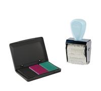 Trodat Creative Mini Lot de 12 mini tampons pour planificateur scolaire - 12 empreintes - Tampon créatif allemand bleu pastel avec encreur rose, noir, vert - 30 x 5 mm
