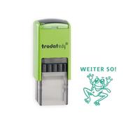 Trodat edy FIX Tampon de motivation pour enseignants et éducateurs - 1 motif grenouille WEITER SO, allemand, boîtier vert, empreinte verte, auto-encreur, 20 x 20 mm