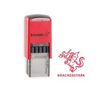 Trodat edy FIX Tampon de motivation pour enseignants et pédagogues, kit de tampons à motiver - 1 motif dragon DRACHENSTARK, allemand, boîtier rouge, empreinte rouge, auto-encreur, 20 x 20 mm