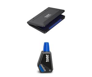 Trodat lot d'un tampon encreur bleu 9051 pour tampons manuels à encrage séparé + Flacon d'encre bleue Trodat 7011B pour recharger les tampons encreurs - 28 ml - bouchon refermable