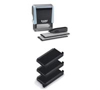 Trodat lot d'un tampon personnalisable Printy 4912 Bleu Pastel Typo, 4 lignes de texte à composer soi-même, encre noire fournie + 3 Cassettes d'encre de rechange noires pour tampons Trodat Printy 4912