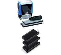 Trodat lot d'un tampon personnalisable Printy 4913 Bleu Typo - 5 lignes de texte à composer soi-même - encre noire fournie + 3 Cassettes d'encre de rechange noires pour tampons Trodat Printy 4913