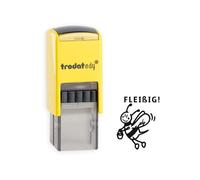Trodat edy FIX Tampon de motivation pour enseignants et éducateurs, kit de tampons de motivation - 1 motif abeille fluide allemand, boîtier jaune, empreinte noire, auto-encreur - 20 x 20 mm
