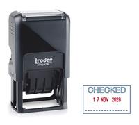Trodat Printy 4750 Tampon dateur avec inscription en anglais « Check » - Auto-encreur - Encre rouge, date et texte bleu noir, taille S