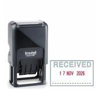Trodat Printy 4750 Tampon dateur avec phrase anglaise reçue - Auto-encreur, encre rouge, date et texte bleu