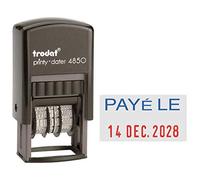Trodat - Printy 4850 - Tampon Auto mini encreur dateur rechargeable - Payé Le - Encre Bleue - Rouge - 25x11 mm - Professionnel