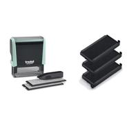 Trodat Printy 4913 Tampon auto-encreur Vert pastel 5 lignes Noir 58 x 22 mm & 3 Cassettes d'encrage 6/4913 Noires pour tampons Trodat Printy 4913 et 4913T - Encre à base d'eau