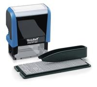 Trodat Tampon encreur personnalisable Printy 4911 Typomatic bleu - 3 lignes de texte à composer soi-même - inclus : cassette d'encre noire, set de lettres et pince pour créer votre texte