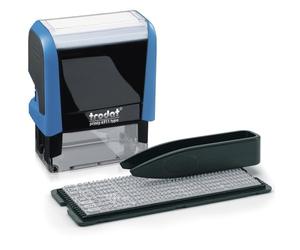 Trodat Tampon encreur personnalisable Printy 4911 Typomatic bleu - 3 lignes de texte à composer soi-même - inclus : cassette d'encre noire, set de lettres et pince pour créer votre texte