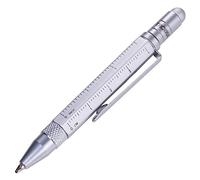TROIKA CONSTRUCTION LILIPUT - PIP25/SI - Stylo à bille multitâche (petit) - Tool Pen - Règle centimètre/pouce - Tournevis cruciforme - Stylet (argenté) - Original