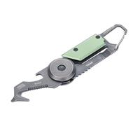 TROIKA Mini outil 5 fonctions - EGON CARD - Couteau à colis - Mousqueton - Petite lame de scie - Acier inoxydable 420 - Aluminium - Anodisé - Vert stonewash - TROIKA original