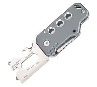 TROIKA Mini outil avec 11 fonctions - KEYTOOL - Couteau - Porte-clés (boucle de fil) - Coupe-fil - Acier inoxydable 420 - Aluminium - Anodisé - Couleur titane - TROIKA original
