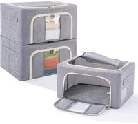 Trois bacs empilables avec cadre métallique, 72 litres, armoire empilable avec housse Kledingoslag, bac, rangement, organiseur de vêtements, gris, 24 litres