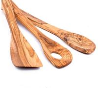 Trois lots de 3 cuillères de cuisine haut de gamme, en bois d'olivier, de forme ronde, angulaire et en pointe