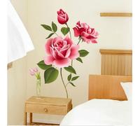Trois roses en fleurs Ensemble de roses 3D Belles Roses Sticker mural autocollants maison décor élégant moderne autocollants fleurs Salle de séjour chambre à coucher décoration pépinière autocollant