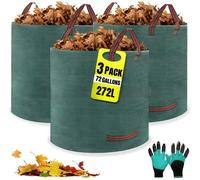 Trois sacs poubelles de jardin de 3 x 272 litres, gants inclus, 4 poignées, autonomes, imperméables, durables et résistants à la corrosion, pour les déchets de jardin (3 x 272 litres)