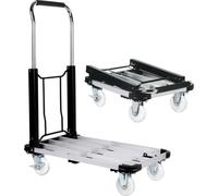 Trolley plat en aluminium pour le transport de charges, 4 roues y compris 2 roues pivotantes avec freins, pliable, surface de chargement extensible (env. 42 - 64 cm), poignée extensible, (H) env. 71 -
