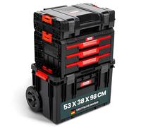 Trolley XL d’outils, ensemble de valises d’atelier, ensemble de chariot d’atelier de la série "Q-Brick" avec beaucoup d’accessoires ! Dimensions en cm : L x P x H : 53 x 38 x 98 cm ! Le polyvalent